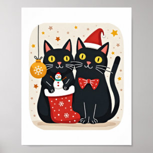 Affiche Noël des chats Rétro 50s 60s Xmas (1)