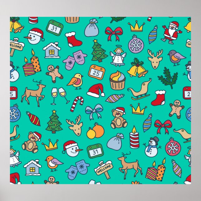 Affiche Noël dessiné à la main : sans couture festif. (Devant)