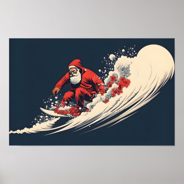 Affiche Noël d'été de Surfing Père Noël (Devant)