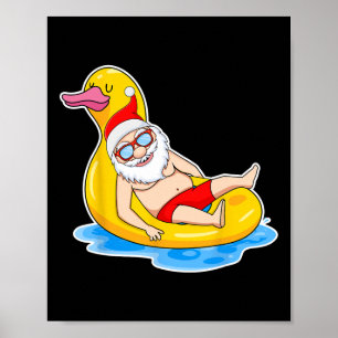 Affiche Noël d'été en juillet Santa tropical sur un bain d
