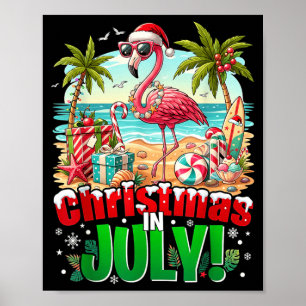 Affiche Noël d'été Flamingo de plage tropical Hawaïen Femm