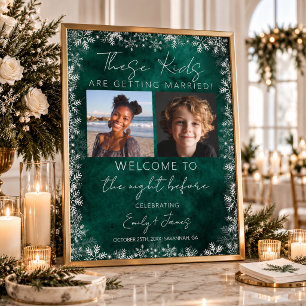 Affiche Noël d'hiver Ces Enfants Dîner de Répétition Vert