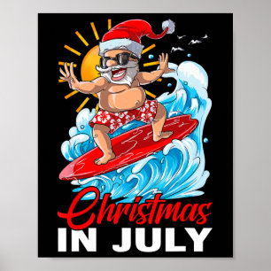 Affiche Noël drôle en juillet Santa surfant sur la plage d
