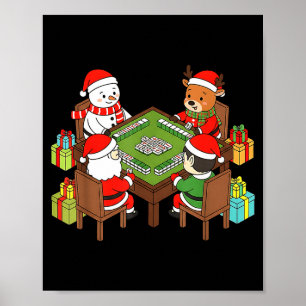 Affiche Noël drôle Mahjong Santa Bonhomme de neige Elfe Re