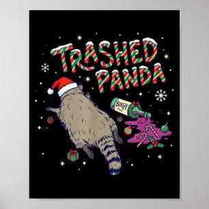 Affiche Noël Drôle Panda Racoon Détruit Se Soûle Xm
