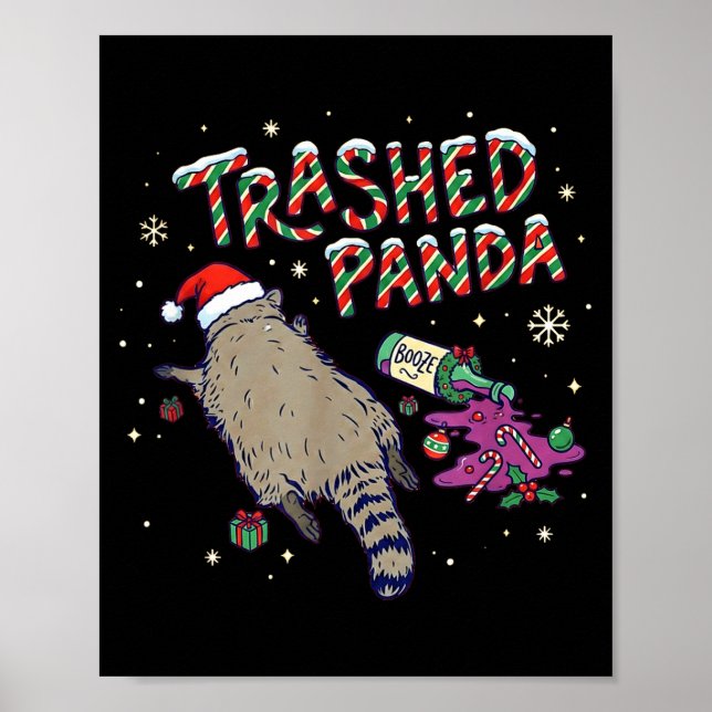 Affiche Noël Drôle Panda Racoon Détruit Se Soûle Xm (Devant)