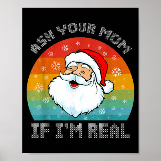 Affiche Noël drôle rétro père noël demande à maman si je s