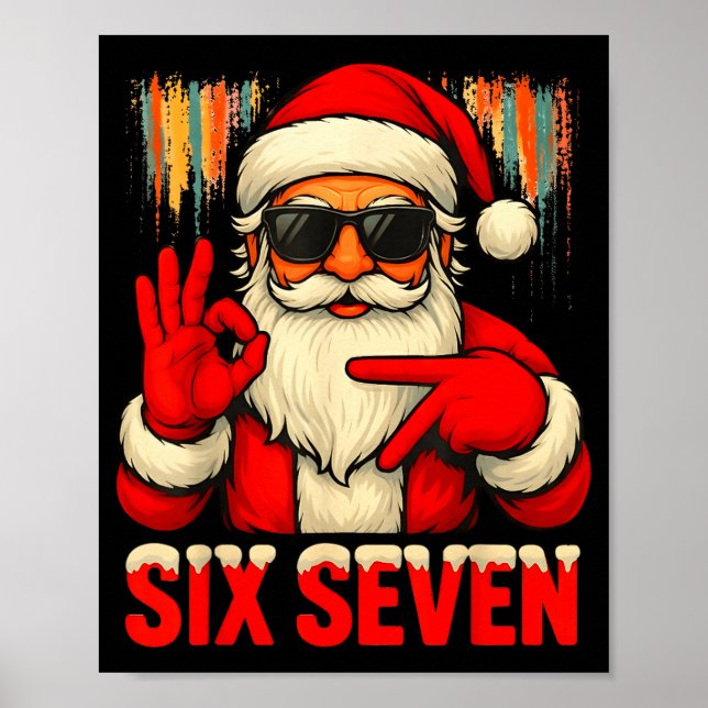 Affiche Noël Drôle Six Sept 6 7 Mème Santa Hommes Garçons  (Devant)