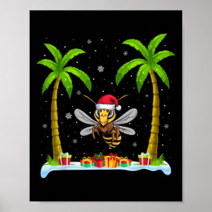 Affiche Noël du géant asiatique Santa Hat Palm Tree Beach