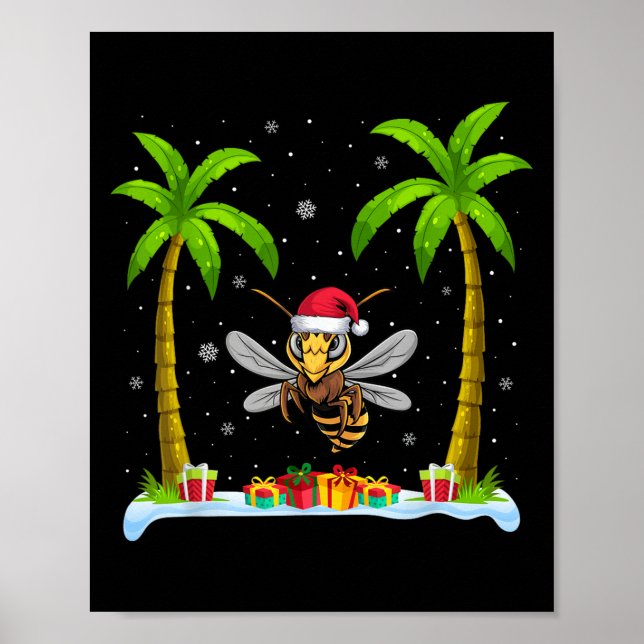 Affiche Noël du géant asiatique Santa Hat Palm Tree Beach (Devant)