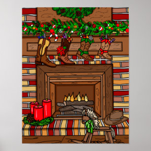 Affiche Noël du pays   Cowboy Boot Stockings