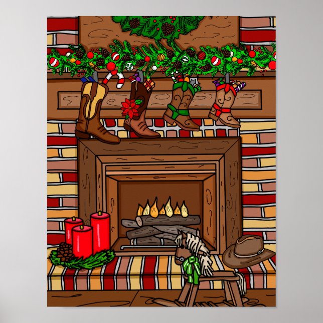 Affiche Noël du pays | Cowboy Boot Stockings (Devant)