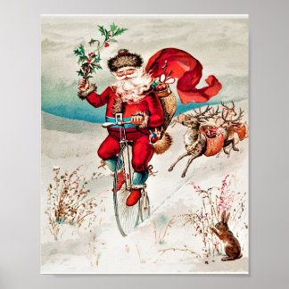Affiche Noël du Père Noël avec un cent de la vintage