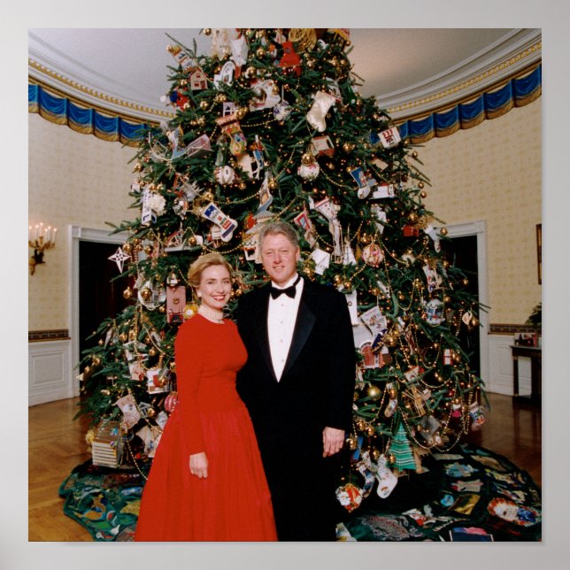 Affiche Noël du président américain Bill Clinton et Hillar (Devant)