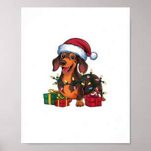Affiche Noël Éclairage de Noël Chapeau Dachshund Chien Noë
