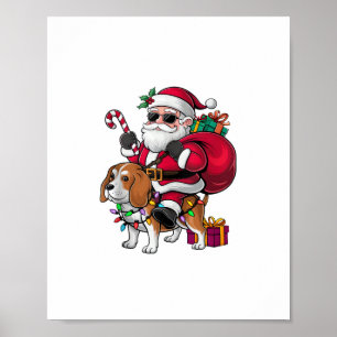 Affiche Noël Éclairage Père Noël équitation Chien Beagle N