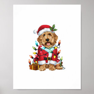 Affiche Noël Éclairage Père Noël Labradoodle Chien Noël