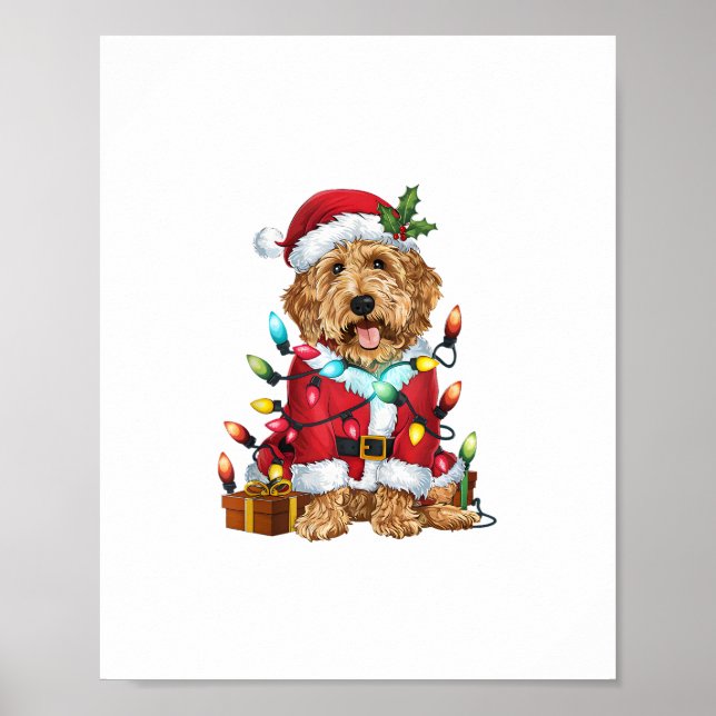 Affiche Noël Éclairage Père Noël Labradoodle Chien Noël (Devant)