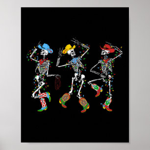 Affiche Noël éffrayant Squelette Danser Western Cowboy X