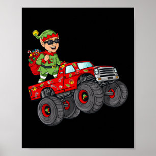 Affiche Noël Elf équitation Monster Camion Garçons Enfants