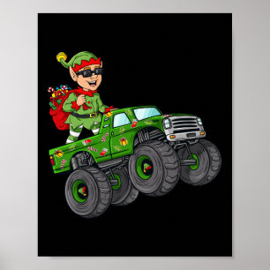 Affiche Noël Elf équitation Monster Camion Garçons Enfants