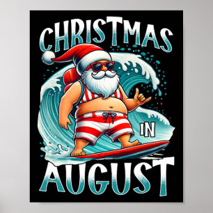 Affiche Noël en août Surfant le Père Noël Xmas en août 