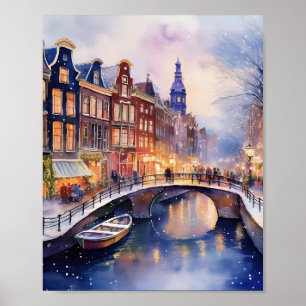 Affiche Noël en Aquarelle Amsterdam
