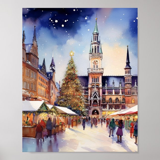 Affiche Noël en Aquarelle de Munich (Devant)