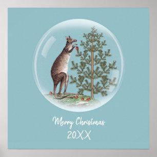 Affiche Noël en Australie avec de la neige et un kangourou