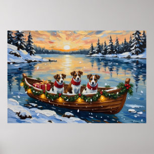 Affiche Noël en bateau avec Jack Russell Terrier