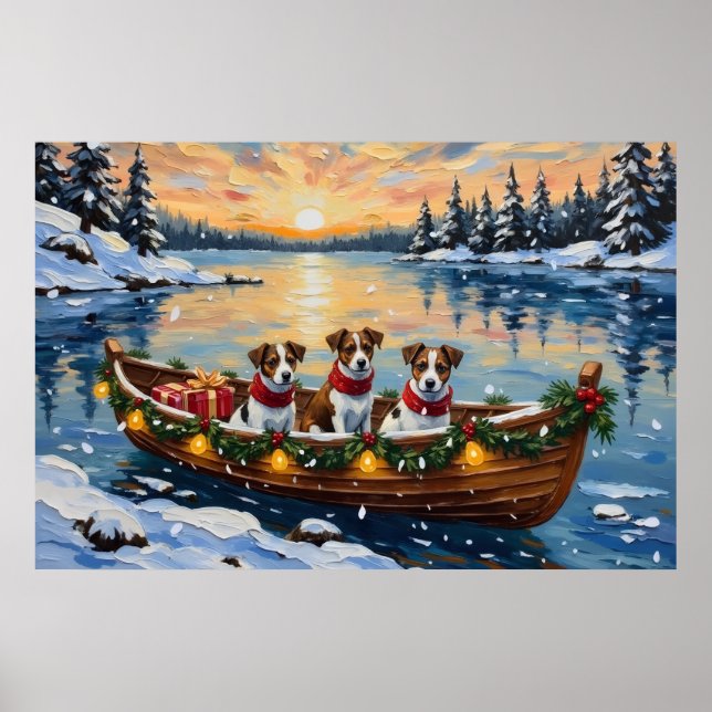 Affiche Noël en bateau avec Jack Russell Terrier (Devant)