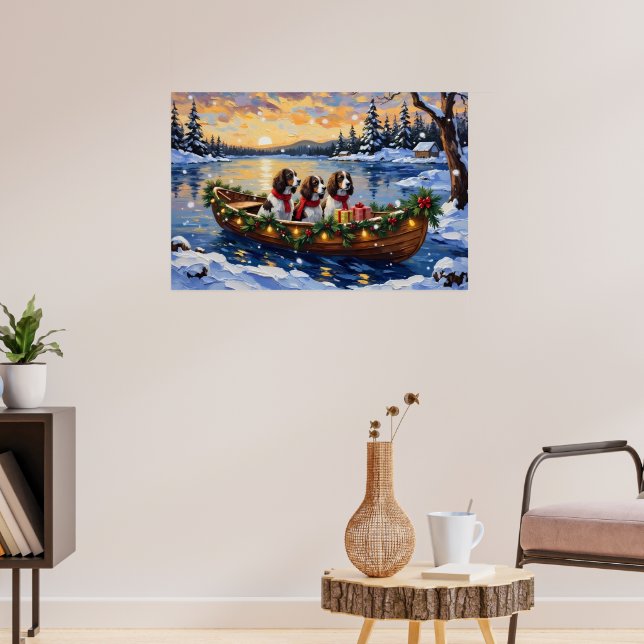 Affiche Noël en bateau avec Springer Spaniel (Salon 3)