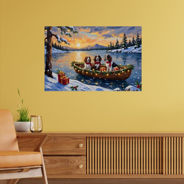 Affiche Noël en bateau avec un Brittany Spaniel (Salon 2)