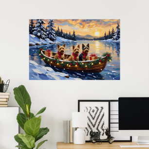 Affiche Noël en bateau avec un Terrier Australien