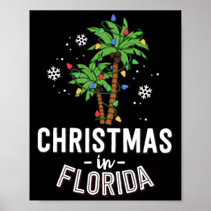 Affiche Noël en Floride Décorer les palmiers Famille Va