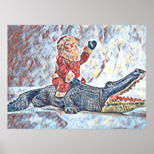 Affiche Noël en Floride Santa Claus équitation Alligator