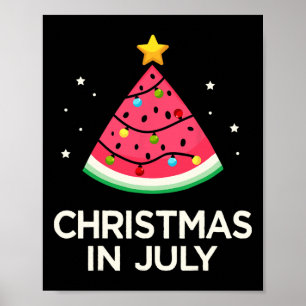 Affiche Noël En Juillet Avec Pastèque Pour L'Été