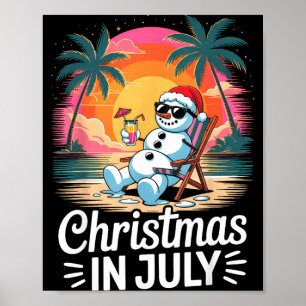 Affiche Noël en juillet bonhomme de neige drôle été fun pl