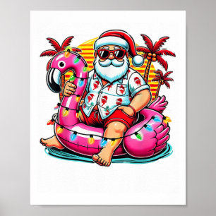 Affiche Noël En Juillet Chemise Père Noël Flamant rose Flo