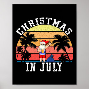 Affiche Noël en juillet drôle vintage Santa été plage