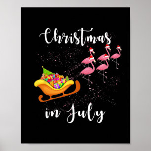Affiche Noël en juillet drôles de flamants roses en traîne