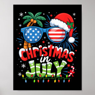 Affiche Noël En Juillet États-Unis Drapeau Summer Beach Ha