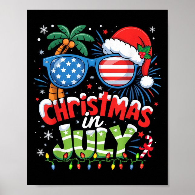 Affiche Noël En Juillet États-Unis Drapeau Summer Beach Ha (Devant)