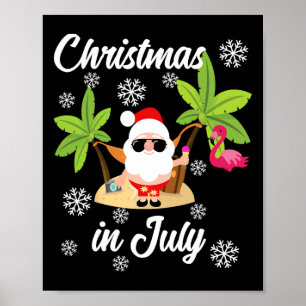 Affiche Noël en juillet flamant rose et amant hawaïen