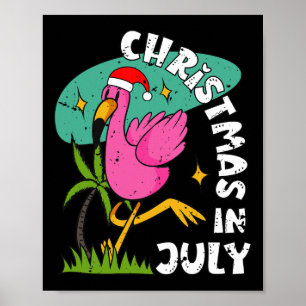 Affiche Noël en juillet flamant rose plage été Chris