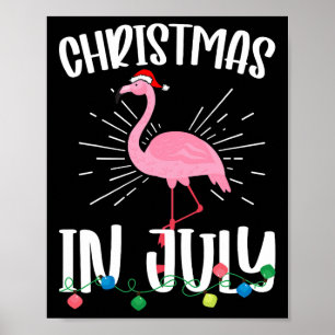 Affiche Noël en Juillet Flamingo Père Noël Hawaïen Eté C