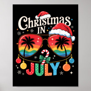 Affiche Noël En Juillet Lunettes de soleil Plage Santa Hat