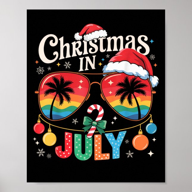 Affiche Noël En Juillet Lunettes de soleil Plage Santa Hat (Devant)