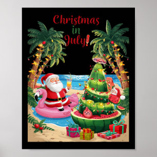 Affiche Noël En Juillet Pastèque Noël Plage Père Noël