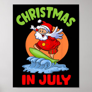 Affiche Noël En Juillet Père Noël Surf Kids Toddler Hawai